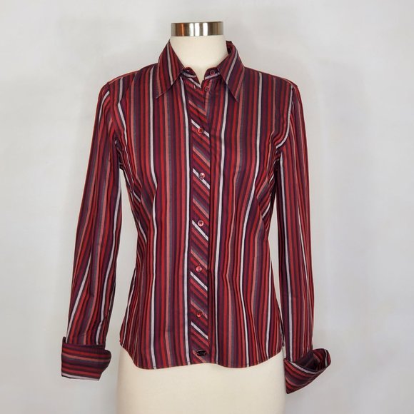 TED BAKER Red Multi Stripe Long Sleeve Button Down Shirt 8 NWOT - Picture 1 of 10